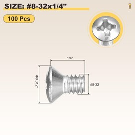METALLIXITY Phillips Cross Recessed Countersunk Head Screws Bolts (#8-32x1/4") 100Pcs, 304 Stainless Steel Flat Head Woodworking Machine Screws - for Furniture Assembly DIY Projects, Silver