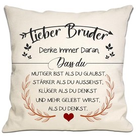Du mutiger bist als du glaubst Cushion Covers for Brother from Sister Brother Inspirational Gift for Dear Brother Birthday Big Little Brothers Gift (Brother-1)