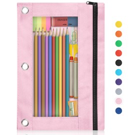 Shemira Pencil Pouch for 3 Ring Binder, Binder Pencil Pouch with Smooth Zipper, Clear Window Pencil Case for Binder, Zipper Pencil Pouches, Big Capacity 3 Ring Binder Pencil Bag, Pink