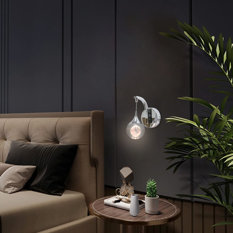 Sedelan LED Crystal Wall Sconce, Moon Modern Wall Light Fixture,