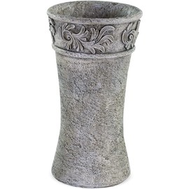 matches21 Grabvase Ornamente Verzierung als Grabdekoration - wetterfeste Friedhofsvase aus Kunststein in grau für EIN Urnengrab - Vase als Grabstein Dekoration Ø 12 x 22 cm