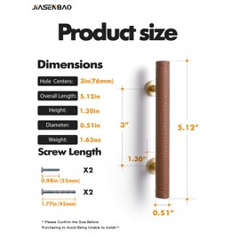 JIASENBAO Brown Leather Drawer Pulls 5 Pack 3" (76mm) Hole Center Leather Dresser knobs Pulls for Kitchen Drawers Bathroom Dressers Cabinet Knobs