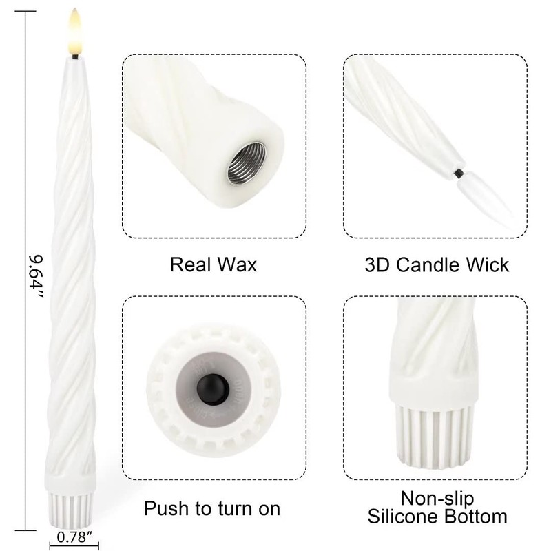 AFINETH Flameless Taper Candles with 3D Wick, 9.6" Real Wax