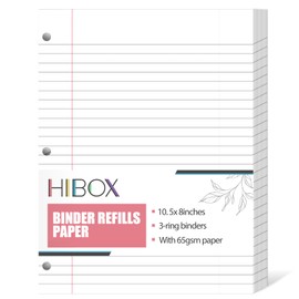 HIBOX 100 Sheets Wide Ruled Loose Leaf Paper, 8" x 10.5" White Binder Refills Paper Lined Filler Paper 3 Holes Punch for Notebook Binder Planner School Office