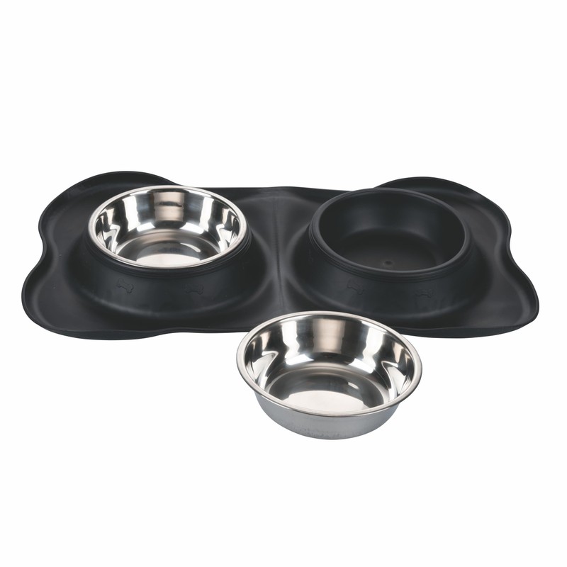 Double Pet Bowl Steel with Non-Slip Rubber Mat