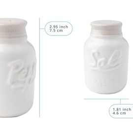 Mason Jar Salt & Pepper Shakers by Comfify – Aqua White Ceramic – Rustic Shabby Chic Kitchen Decor