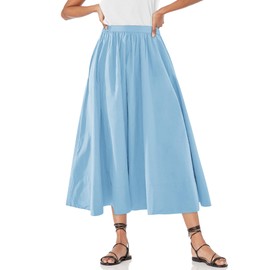 Yousify Women’s A-Line Midi Skirts Casual Elastic High Waist Flowy Swing Pleated Beach Boho Long Skirt with Pocket Light Blue