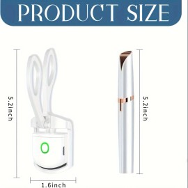 A Set of Eyelash Curlers and a Hair Trimmer Portable Usb Rechargeable Eyebrow Trimmer & Electric Heated Eyelash Curlercolor: White