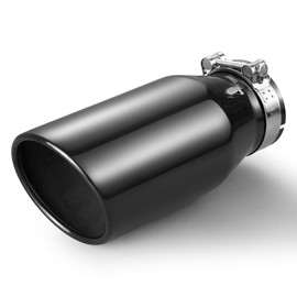 Autarboor 3.5 Inch Inlet Exhaust Tip,3.5" Inlet 5" Outlet 12" Overall Length,Chrome Black Exhaust Tip,Chrome-Plated Exhaust Tip,Stainless Steel,Angle Cut,Clamp On