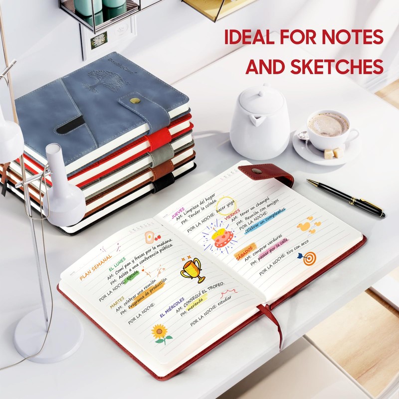 A5 Notebook Lined Journal with Divider, Large Hardcover Leather Journal