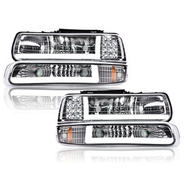 PIT66 LED Headlight Assembly Compatible with 1999-2002 Chevy Silverado 1500 2500 99-02/01-02 Silverado 1500HD 2500HD 3500 Fit for Tahoe Suburban 2000-2006