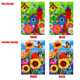 2 pieces pring garden Flag 12x18 Double Sided Vertical, Small monarch Butterfly Floral Flower Welcome Garden Yard House Flags Outside Outdoor House sunflower Spring Summer Décor
