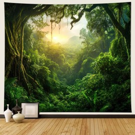 Musihy Forest Tapestry Wall Hanging, 150 x 130 cm, Jungle Forest Landscape Wall Decoration for Bedroom, Living Room, Dorm, Green