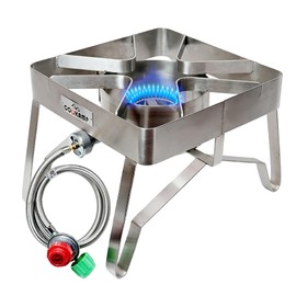 COOKAMP Stainless Steel High Pressure 1-Burner Outdoor Propane Gas Cooker with 0-20 PSI Adjustable Regulator and Steel Braided Hose (Stainless Steel-SA1300)