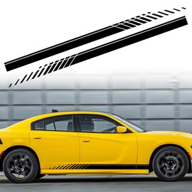 TOMALL 2Pcs 74'' Car Body Side Stickers Racing Sports Stripe Decals for Car Universal Vinyl Waterproof Decal Dcoration Accessories Graphic Decals for Truck SUV Off-Road Vehicles Decorations (Black)