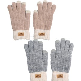 sanvpwsan 2 Pairs Women Winter Touch Screen Gloves, Thermal Knitted Gloves for Women, Elastic Warm Touchscreen Smartphone Gloves for Cycling Working Driving Running Outdoor Activities