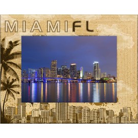 Saddle Mountain Souvenir Miami Florida Laser Engraved Wood Picture Frame Landscape (5 x 7)