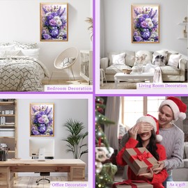 MAXBYE Flowers Diamond Painting Kits for Adults, Purple Flower Full Drill Diamonds Art Kits for Beginners, 5D DIY Round Floral Arts and Crafts Gem Art Painting Kits for Home Decor 12x16in