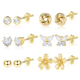 Alexcraft Stud Earrings 925 Silver Earrings Set for Women Multiple Hypoallergenic Cartilage Small Sleeper Cartilage Stud Set, Brass