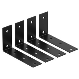 YUMORE Black Shelf Bracket, 7 Inch L Brackets Heavy Duty, Stainless Steel Shelf Supports Wall Mounted for Floating Shelves, Includes Hardware, 4 Pack