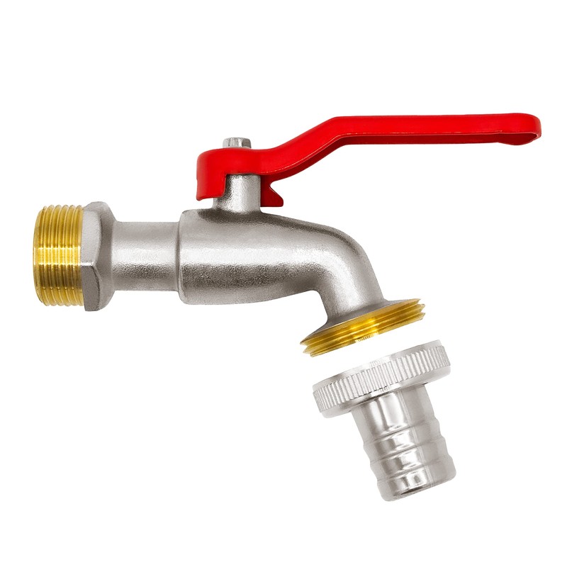 Variosan Ball Tap, Brass, Nickel-Plated, with Hose Fitting