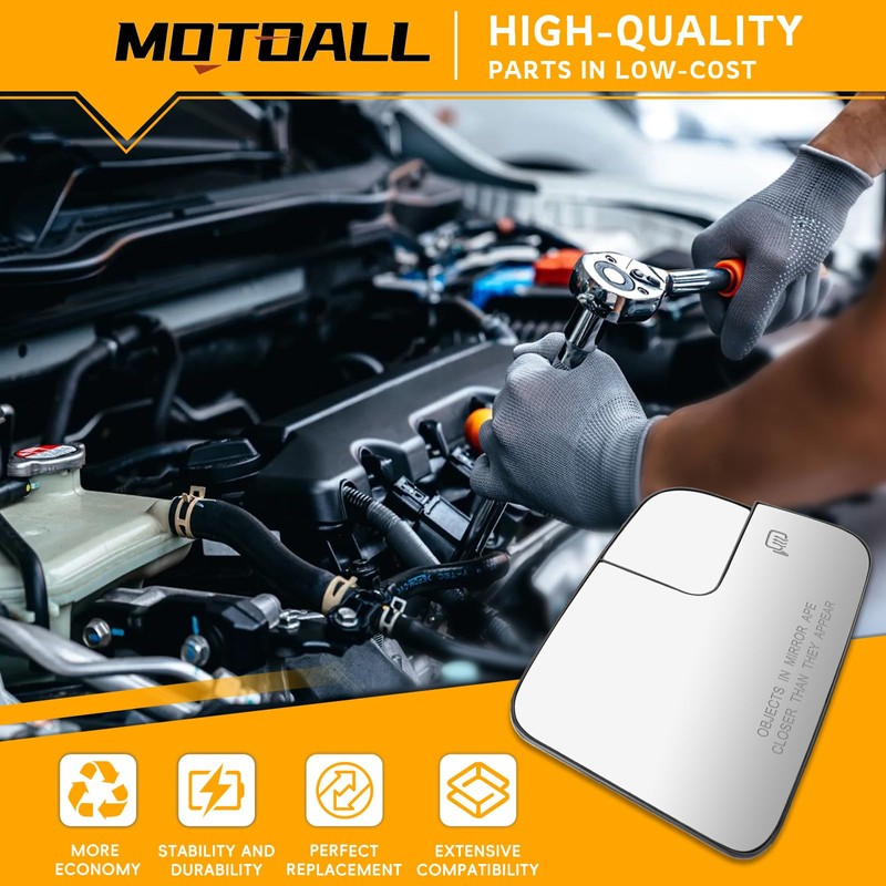 MOTOALL Mirror Glass Heat No-Blind Spot Right Passenger Side Fit