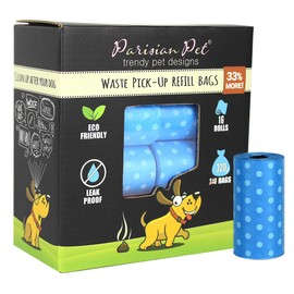 Parisian Pet Ecofriendly Dog Poop Bags Rolls - 320 Count Unscented Poop Bags For Dogs - Leakproof, Extra Thick, 16 Dog Waste Bags Refill Rolls - Polka Dot Blue Doggie Poop Bags - Fits All Dispenser