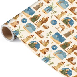 Pineraap Christian Wrapping Paper Roll, Religious Gift Wrap with Jesus & Nativity Scenes Design, Ideal for Father's Day, Church Events, Religious Christian Holiday, 17 Inch x 16.4 Feet