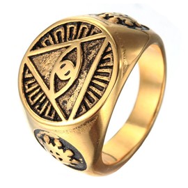 INRENG Men's Stainless Steel Triangle Eye of God Ring Vintage All Seeing Gold Size 10