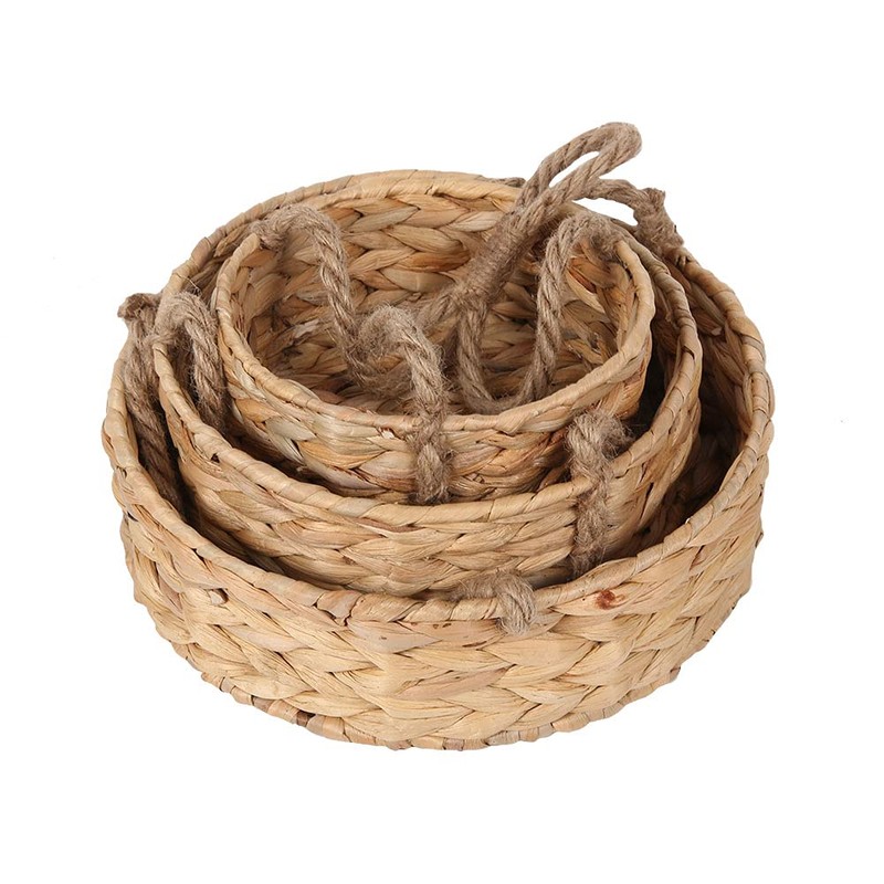 3 Tier Hanging Fruit Basket, Handmade Natural Water Hyacinth Wall
