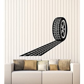 Vinyl Wall Decal Tire Track Closeup Wheel Garage Trail Auto Service Stickers Mural Large Decor (g8029) Black