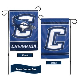 Creighton Bluejays Garden Flag Set With Stand, Printed in the USA, 12.5" x 18" College Flag With Three Piece Steel Yard Flag Stand Holder
