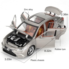 WAKAKAC Model Car 1/24 Lexus ES300 Alloy Diecast Collectible Toy Car with Light and Sound, Toy Vehicle Door Can Be Opened for Boys Kids Toddler, Gift Silver