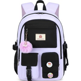 Laptop Backpacks 15.6 Inch School Bag Elementary Middle High College Backpack Cute Bookbags Anti Theft Travel Back Pack Casual Daypack Kids Book Bag for Teens Girls Women Students-Purple Black