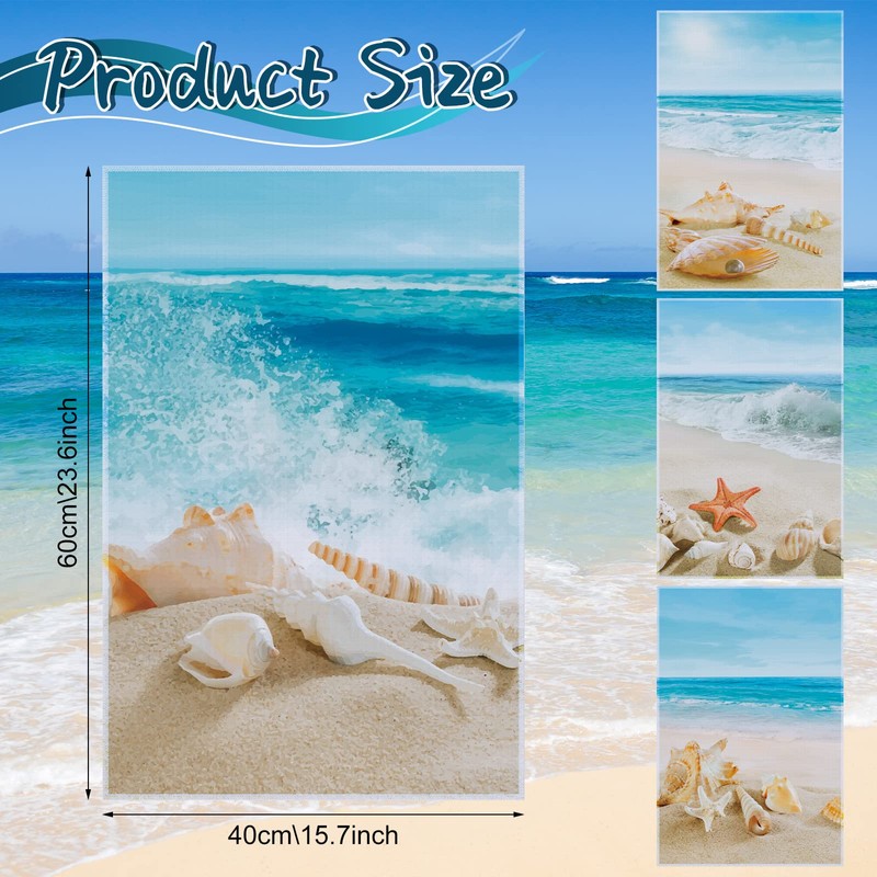 Tegeme 4 Pcs Beach Kitchen Dish Towels Coastal Hand Towels
