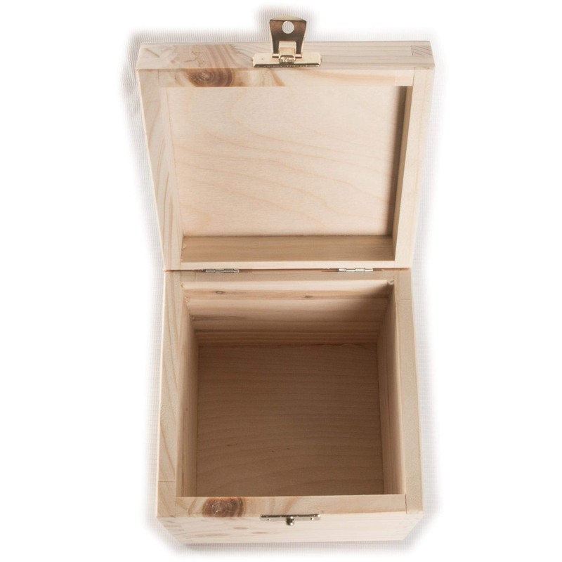 Small Square Cube Wooden Box with Lid & Clasp Closure