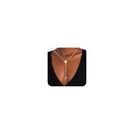 J&H DiaJuvelo Gold Rosary Necklace for Women Dainty Cross Long Layered Y Chain Beads Rosemary Rosarios de oro 14K Para Mujer Virgen de Guadalupe Rosarios Catolicos Para Gifts (Gold J)