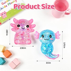 Axolotl Squishy Toys, Slow Rising Squishy Stress Balls with Glitter, Sensory Fidget Toys for Kids and Adults, Ideal for Party Favors, Classroom Rewards (Pink + Blue)