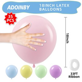 ADOINBY 18 Inch Pastel Large Balloons - 35Pcs Thick Macaron Balloons Big Round Multicolor Latex Party Balloons for Birthday Anniversary Baby Shower Gender Reveal Themed Rainbow Party Decorations