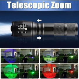 POCKETMAN Zoombar - Linterna LED (4 colores en uno (rojo, blanco, verde, azul), lámpara de mano extremadamente brillante recargable, 4 modos,...      