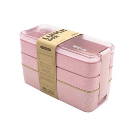 MONZO, Lunch Box 900 Ml LIBRE DE BPA, 3 Pisos, Cubiertos Incluidos, Eco Friendly (ROSA)