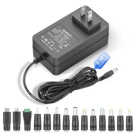 ALITOVE 12V 4A Power Supply AC/DC Adapter 100~240V 50-60hz to 12V Power Cord Transformer 4 Amp 3A AC to DC Converter 6.2FT with 14 Tips for LED Strip Light CCTV Security Camera PC Monitor Router
