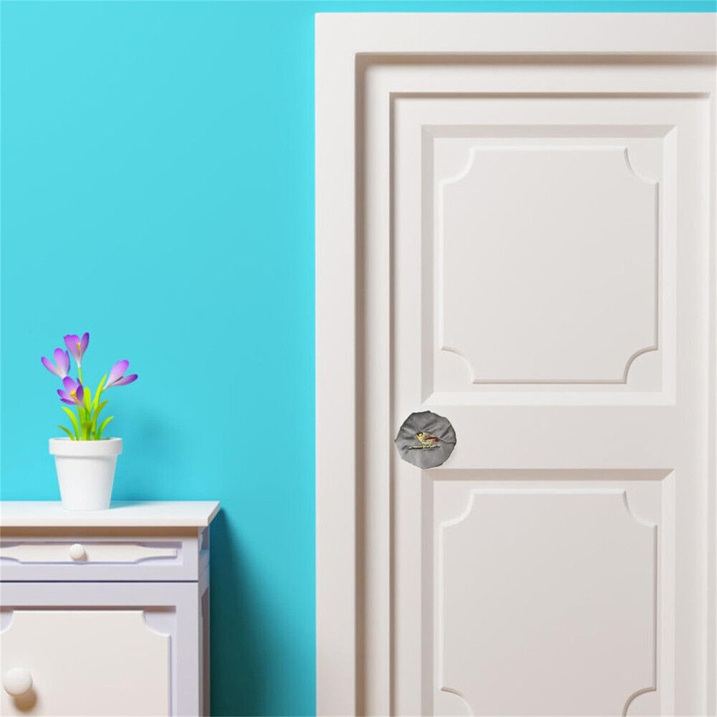PANSHA Door Knob Cover Grey with Bird Embroidered 2 PCS,