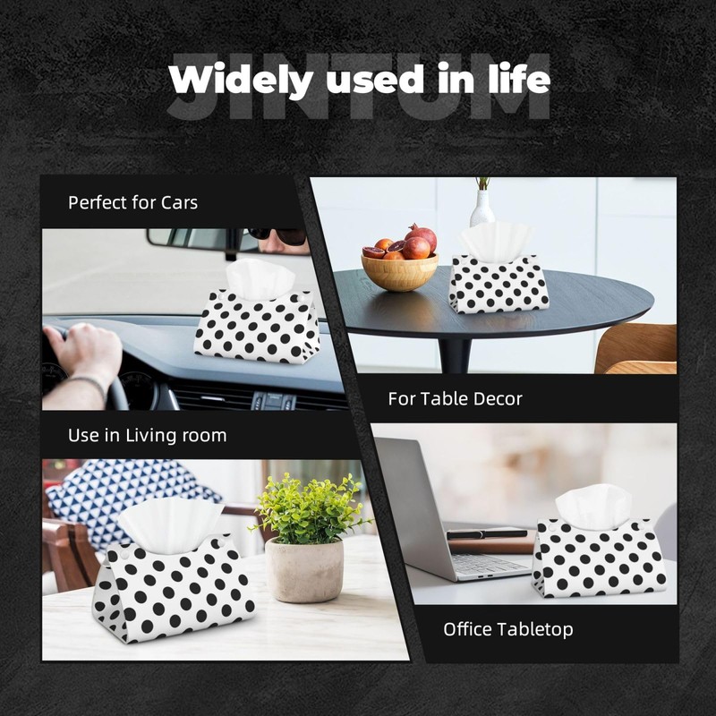 DSSWTP Polka Dot Black White Tissue Box Cover Rectangle PU