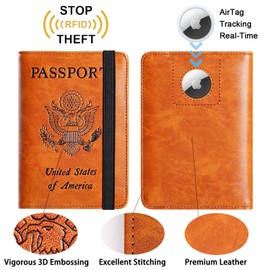 Airtag Passport Holder Cover Wallet Travel Essentials RFID Blocking Leather Card Case International Must Haves Travel Accessories for Women Men(119#Claybank)