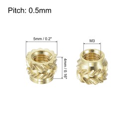 sourcing map Knurled Insert Nut M3 x 4mm L x 5mm OD Female Thread Brass Embedding Nut 150 Pcs