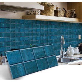 AMAZING WALL Home Kitchen Backsplash Tile Blue Marble Brick Peel and Stick Waterproof Bathroom Countertop Self Adhesive Decoration Mural Wall Sticker 5.91x11.8/pcs 6PCS