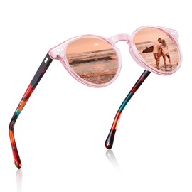 CARFIA Round Sunglasses for Women Polarised Women Sunglasses with 100% UV Protection, A - Frame: Acetate Tortoiseshell; Lenses: Pink