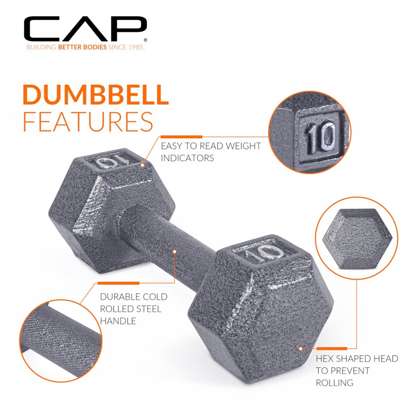 CAP Barbell Cast Iron Hex Dumbbell, Pair, 15 lb