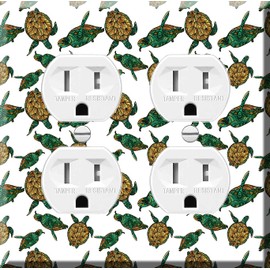 Double Duplex Outlet Cover Wall Plate - Decoratortive Sea Turtle Pattern